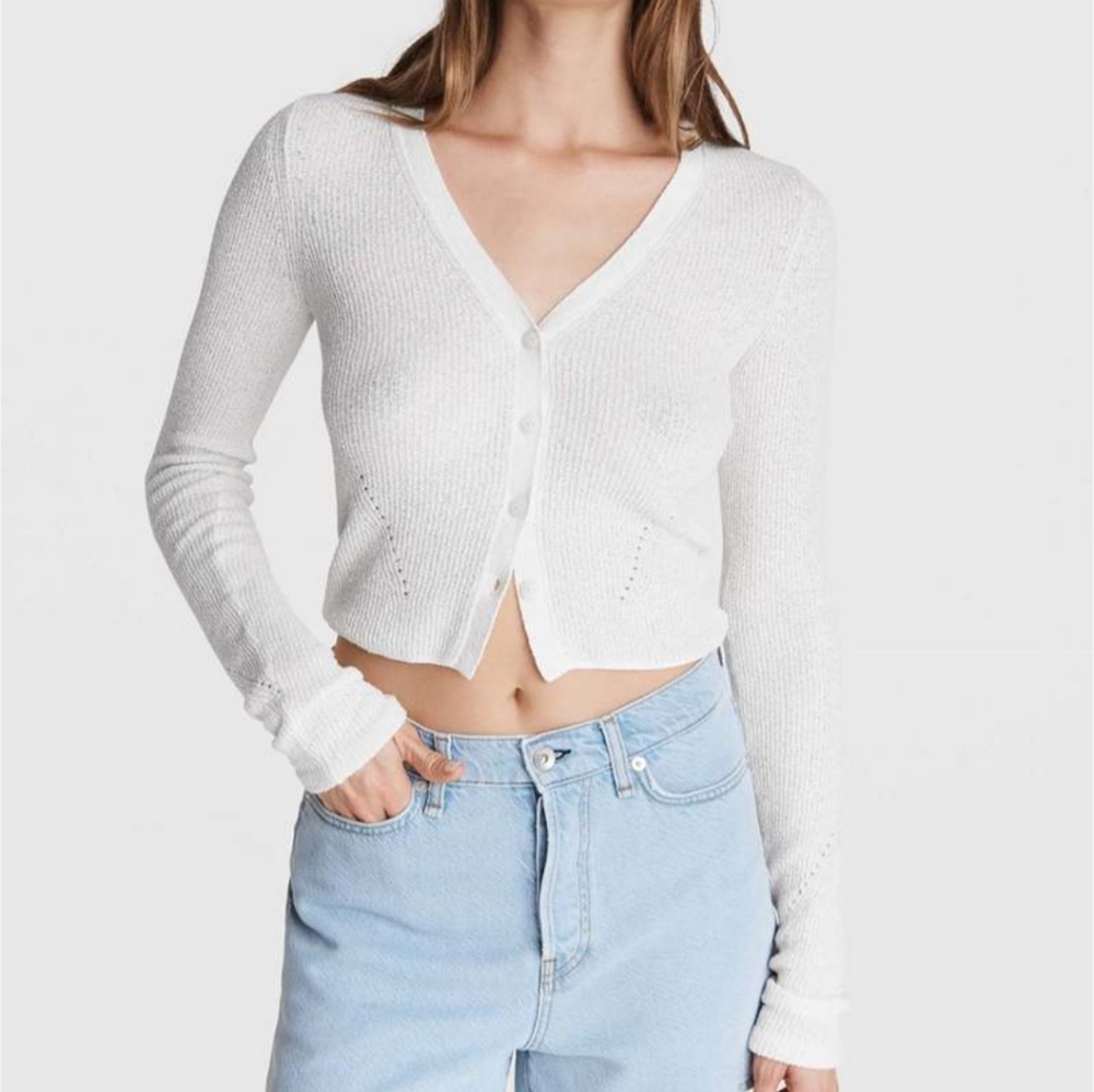 Rag & bone Soleil Cardigan  Button Deep White Lightweight Cotton Knit Small